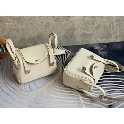 Hermes mini Lindy Original Togo sac en cuir OLD19 Pearl White