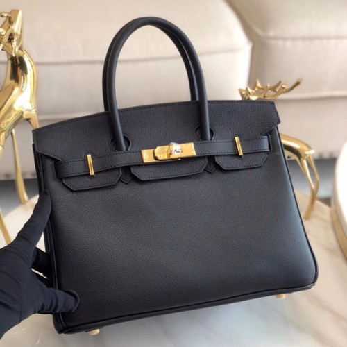 Hermès cuir Epsom original HB35O métal noir et or