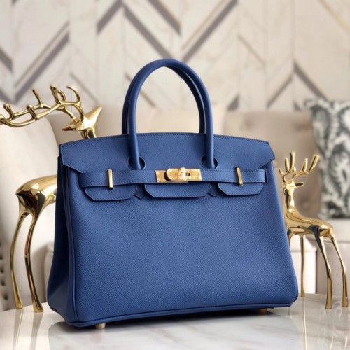 Hermes cuir Epsom original HB35O métal bleu et or