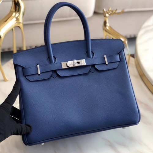 Hermes cuir Epsom original HB35O bleu et métal argenté