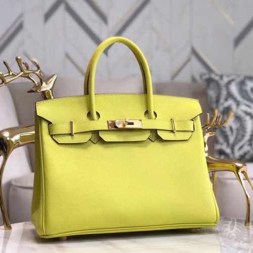 Hermès cuir Epsom original HB35O citron et métal doré