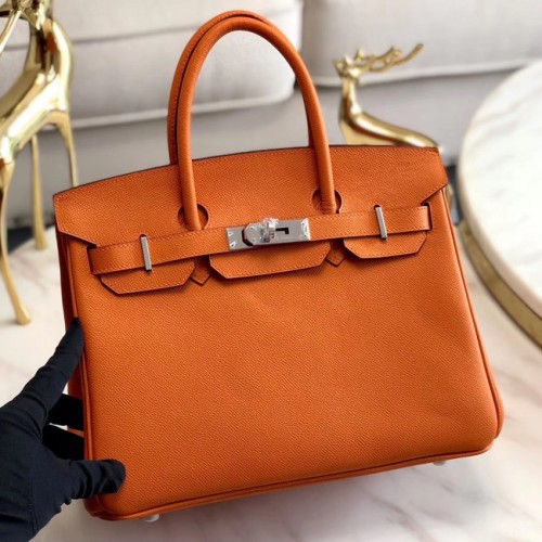 Hermès cuir Epsom original HB35O orange et métal argenté