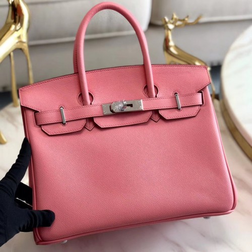 Hermès cuir Epsom original HB35O rose et métal argenté