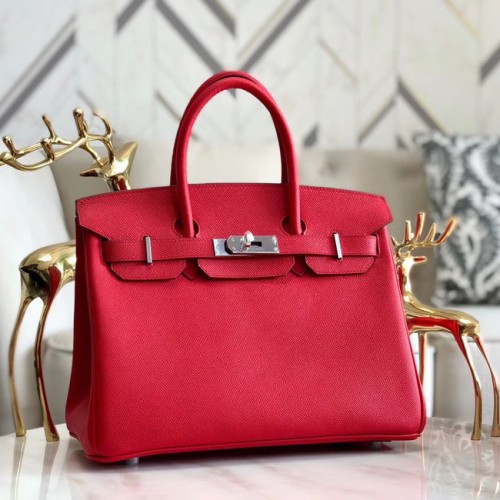 Hermes cuir Epsom original HB35O rouge et métal argenté