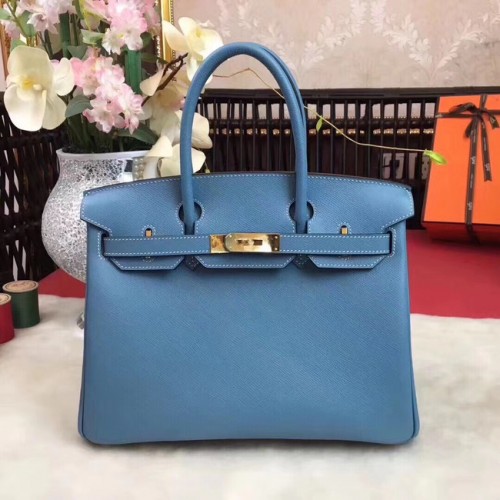 Hermes cuir Epsom original HB35O bleu ciel et métal doré
