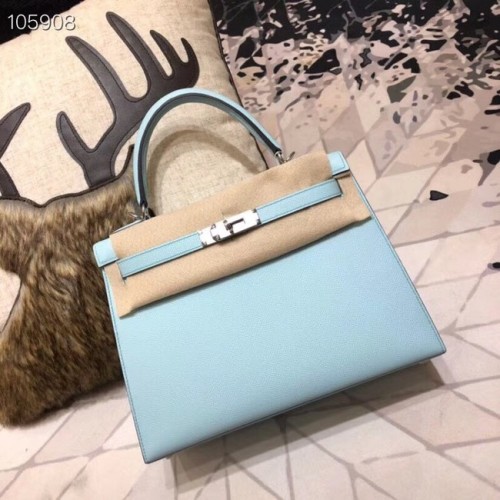 Hermes original Kelly Epsom cuir KL32 bleu clair matériel argenté