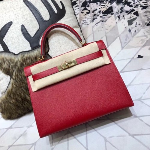 Hermès original Kelly Epsom cuir KL32 rouge