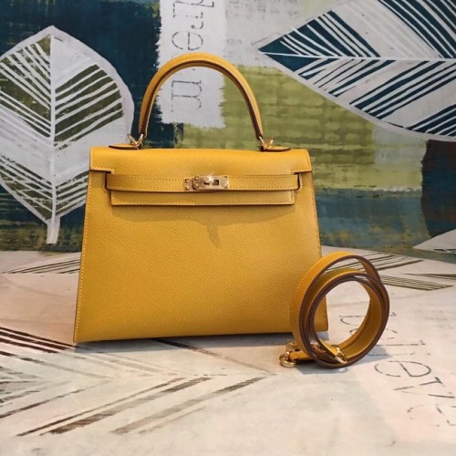Hermès original Kelly Epsom cuir KL32 jaune