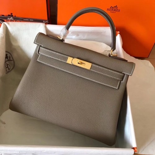 Hermès original Togo sac kelly en cuir KL320 gris foncé