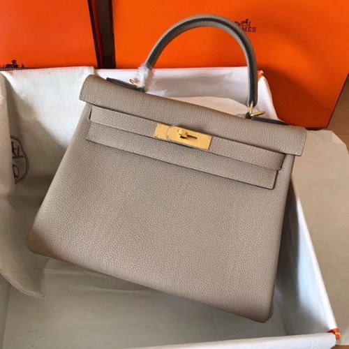 Sac kelly Hermes original en cuir Togo KL320 gris