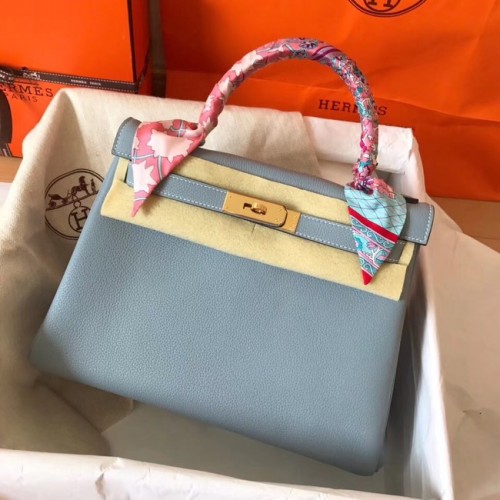 Hermès original Togo sac kelly en cuir KL320 bleu clair