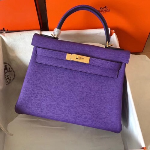 Sac kelly Hermes original en cuir Togo KL320 violet