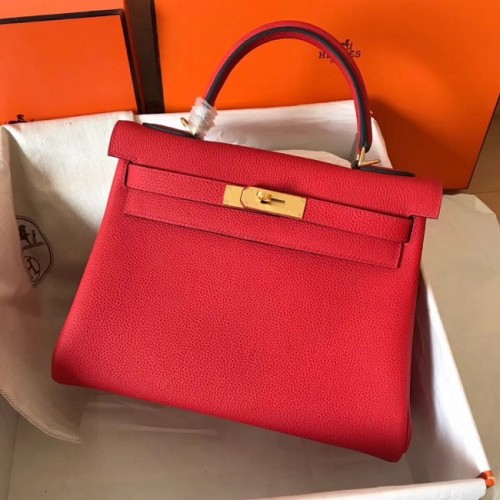 Sac kelly Hermès original en cuir Togo KL320 rouge