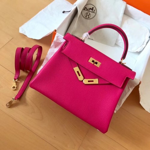 Sac kelly Hermes original en cuir Togo KL320 rose