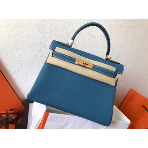 Hermès original Togo sac kelly en cuir KL320 bleu ciel