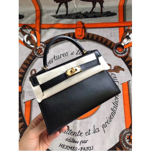 Hermès original mini Kelly chevre mysore K19CM métal noir&doré