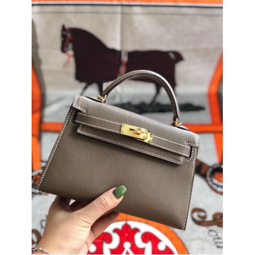 Hermès original mini Kelly chevre mysore K19CM gris&Métal Doré