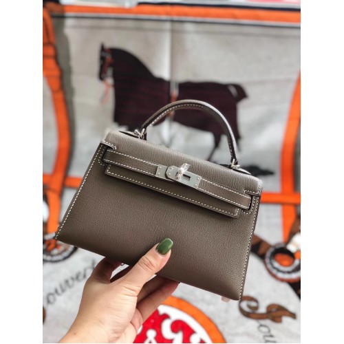 Hermès original mini Kelly chevre mysore K19CM métal gris&argent