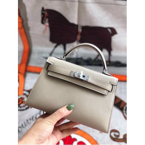 Hermès original mini Kelly chevre mysore K19CM métal gris clair et argent
