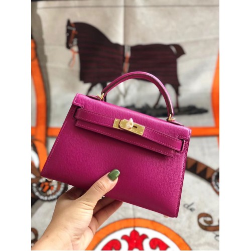Hermès original mini Kelly chevre mysore K19CM rose&Métal Doré