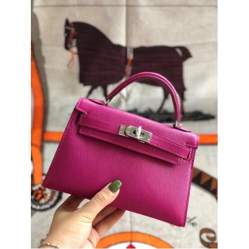 Hermès original mini Kelly chevre mysore K19CM métal rose&argent