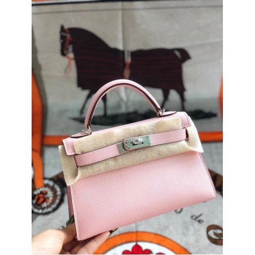 Hermes original mini Kelly chevre mysore K19CM métal rose&argent