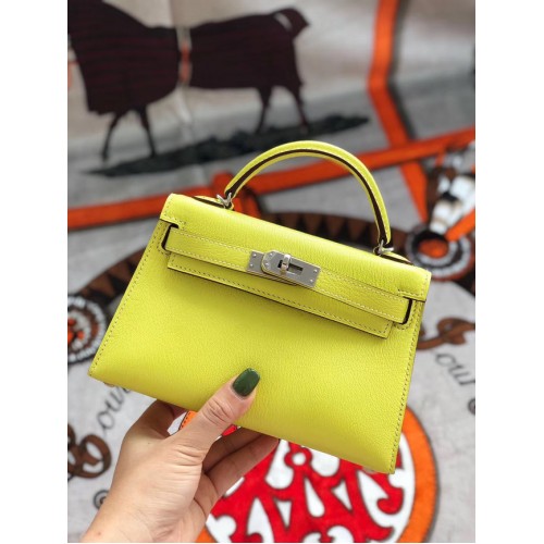 Hermès original mini Kelly chevre mysore K19CM métal jaune&argent