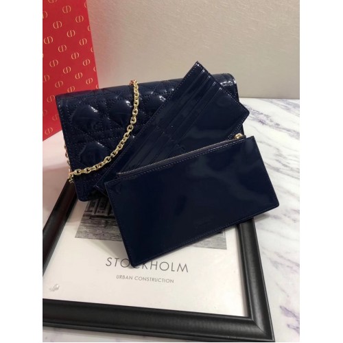 PORTEFEUILLE LADY DIOR EN CUIR DE VEAU M9001 bleu foncé