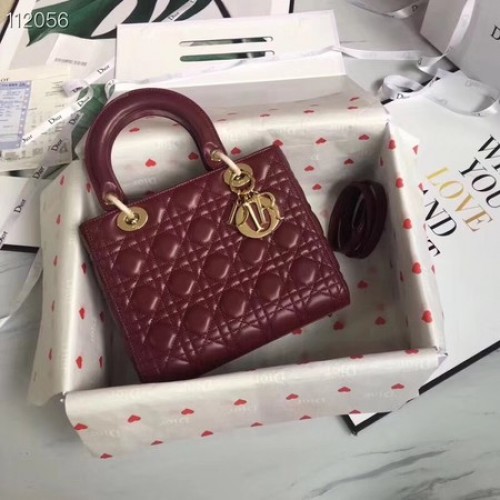 SAC LADY DIOR EN AGNEAU CAL44550 bordeaux