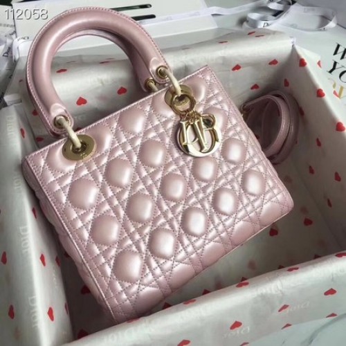 SAC LADY DIOR EN AGNEAU CAL44550 rose nacré