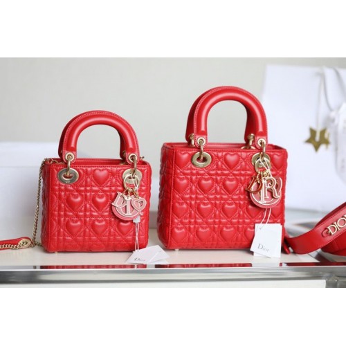 LADY DIOR MY ABCDIOR BAG Cannage Heart Original Sac en Cuir d'Agneau M0539O Rouge