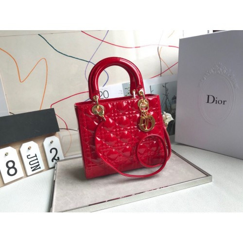 LADY DIOR MY ABCDIOR Sac en cuir verni Rouge M05389 Or