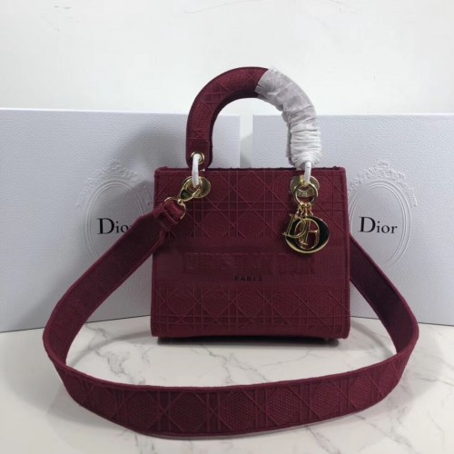SAC CABAS LADY DIOR EN TOILE BRODÉE C4532 Bordeaux