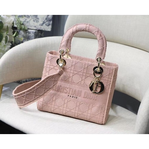 SAC CABAS LADY DIOR EN TOILE BRODÉE C4532 accastillage or rose