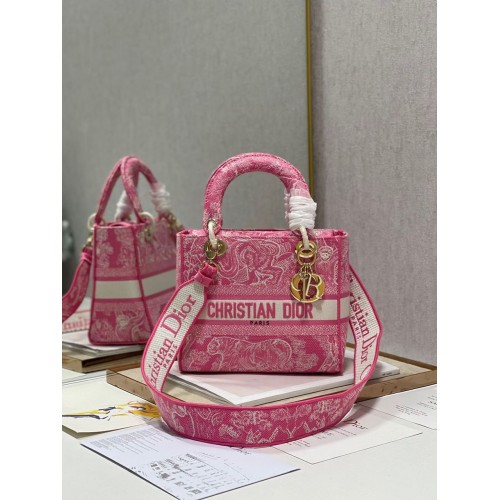 SAC CABAS LADY DIOR EN TOILE TIGRE BRODÉ C4535 Quincaillerie Or Rose