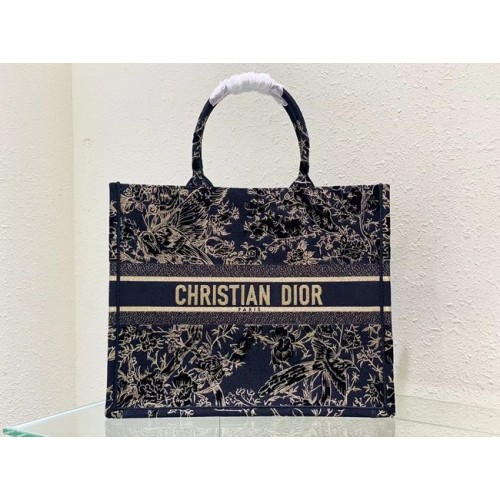 GRAND CABAS DIOR BOOK TOTE Noir Dior Jardin d'Hiver en Coton Brodé Velours et Fil Métallisé Doré M1286