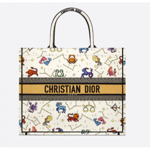 GRAND DIOR BOOK TOTE Latte Multicolore Broderie Dior Pixel Zodiac M1286ZRTY