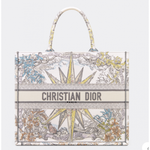 LARGE DIOR BOOK TOTE Blanc Multicolore Reve dInfini Broderie M1286Z