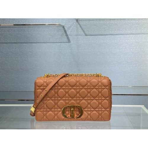 GRAND SAC DIOR CARO Cuir de veau souple Cannage M9243U Cognac