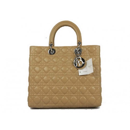 Christian Dior Sacs en peau d'agneau Grand sac Lady Dior CAL44561 Beige Argent