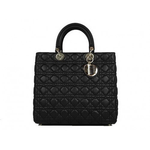 Christian Dior Sacs en peau d'agneau Grand sac Lady Dior CAL44561 Noir Doré