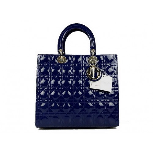 Christian Dior Patent Bags Grand sac Lady Dior CAL44561 Bleu Doré