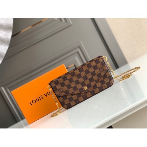 Louis Vuitton Damier Ebene Toile Pochette en cuir d'origine N63032 Rouge