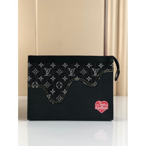 Louis Vuitton Monogram Drip Taurillon POCHETTE VOYAGE Denim M45961 Noir