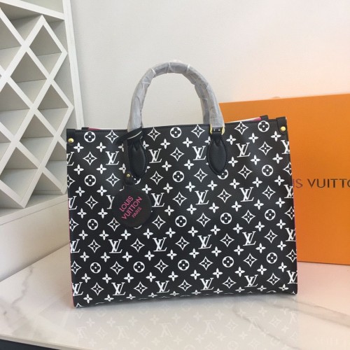 Louis Vuitton Cuir d'origine ONTHEGO MM M46060 Noir Blanc Rose