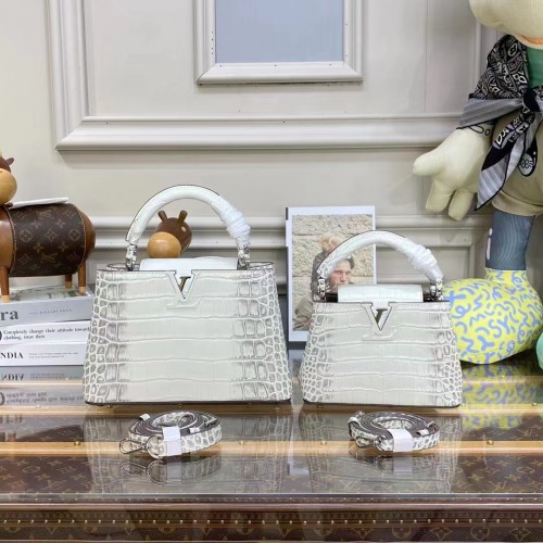 Cuir de crocodile Louis Vuitton CAPUCINES BB M48865 Gris clair