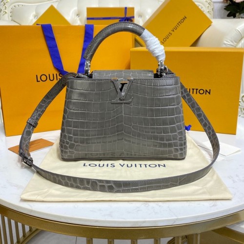 Cuir de crocodile Louis Vuitton CAPUCINES BB M81190 gris foncé