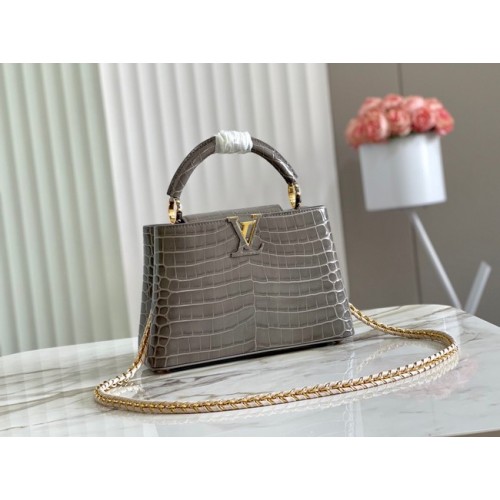 Louis Vuitton cuir de crocodile CAPUCINES BB M81190 gris