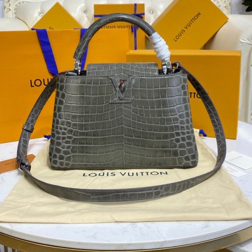 Cuir de crocodile Louis Vuitton CAPUCINES M48866 gris foncé