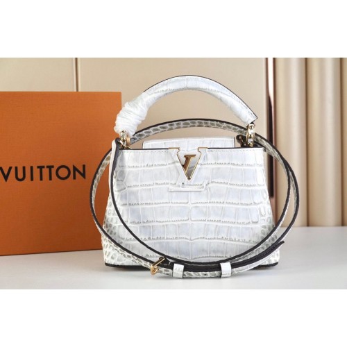 Cuir de crocodile Louis Vuitton CAPUCINES MINI M48865 gris clair